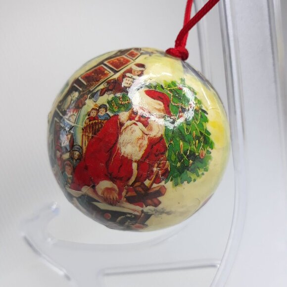 Vtg Victorian Decoupage Ornaments of Santa Claus and Christmas Wreath - Picture 11 of 12